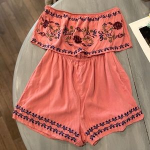 Blue Rain Pink Strapless Romper